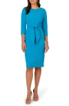 Adrianna Papell Tie Waist Crepe Sheath Dress In Blue Coast