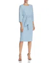 Adrianna Papell Tie Waist Crepe Sheath Dress In Blue Mist