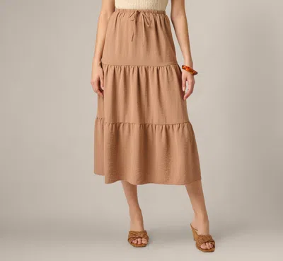 Adrianna Papell Tiered Drawstring Airflow Midi Skirt In Sinopia Fresco In Brown