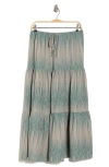 Adrianna Papell Tiered Drawstring Maxi Skirt In Pebble/ Aqua Vertical