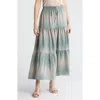 Adrianna Papell Tiered Drawstring Maxi Skirt In Pebble/aqua Vertical