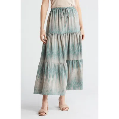 Adrianna Papell Tiered Drawstring Maxi Skirt In Pebble/aqua Vertical
