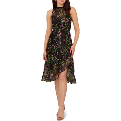 Adrianna Papell Tiered Floral Mock Neck Cocktail Dress In Black Multi |  ModeSens
