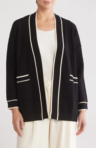 Adrianna Papell Tipped Cardigan In Black/cream