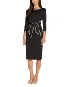 Adrianna Papell Tipped Three-quarter Sleeve Crepe Dress In Black/ivory
