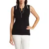 Adrianna Papell Tipped Sleeveless Polo Sweater In Black