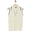 Adrianna Papell Tipped Sleeveless Polo Sweater In Neutral