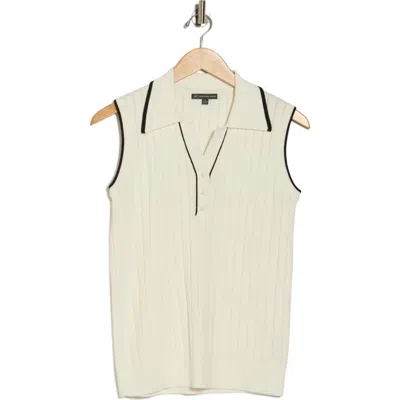 Adrianna Papell Tipped Sleeveless Polo Sweater In Neutral