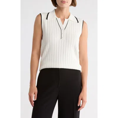 Adrianna Papell Tipped Sleeveless Polo Sweater In Neutral