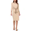 Adrianna Papell Tipped Three-quarter Sleeve Crepe Dress In Alabaster/black