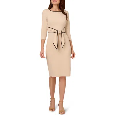 Adrianna Papell Tipped Three-quarter Sleeve Crepe Dress In Alabaster/black
