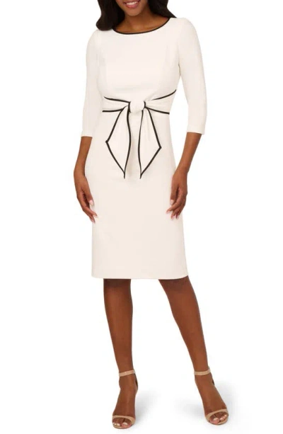 Adrianna Papell Tipped Three-quarter Sleeve Crepe Dress In Ivory,black