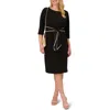 Adrianna Papell Tipped Three-quarter Sleeve Crepe Dress In Black/ivory