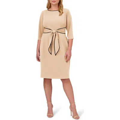 Adrianna Papell Tipped Tie Waist Crepe Dress In Brown