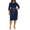 Adrianna Papell Tipped Tie Waist Crepe Dress In Blue