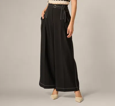 Adrianna Papell Topstitch Wide Leg Paperbag Pant With Belt In Black Ivory
