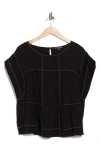 Adrianna Papell Topstitched Crinkled Cap Sleeve Top