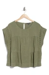 Adrianna Papell Topstitched Crinkled Cap Sleeve Top