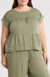 Adrianna Papell Topstitched Crinkled Cap Sleeve Top In Green