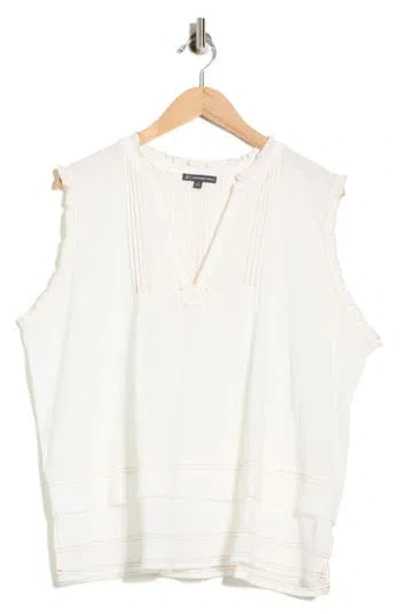 Adrianna Papell Topstitched Sleeveless Top In White