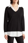 Adrianna Papell Twofer Sweater In Black/ivory