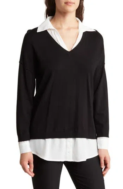 Adrianna Papell Twofer Sweater In Black/ivory