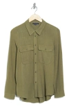 Adrianna Papell Utility Long Sleeve Button-up Shirt In Avocado