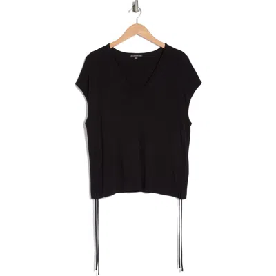 Adrianna Papell V-neck Cap Sleeve Side Tie Top In Black