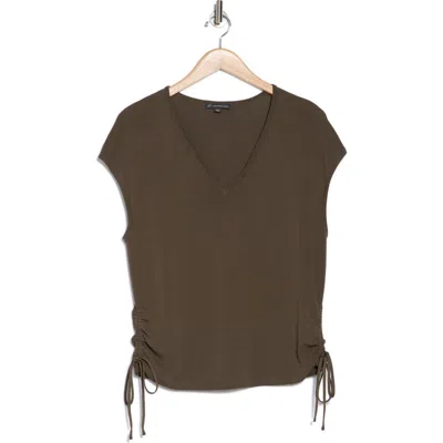 Adrianna Papell V-neck Cap Sleeve Side Tie Top In Fatigue
