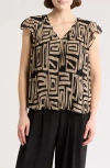 Adrianna Papell V-neck Flutter Sleeve Chiffon Top In Nude