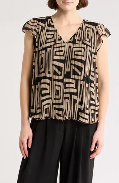 Adrianna Papell V-neck Flutter Sleeve Chiffon Top In Nude