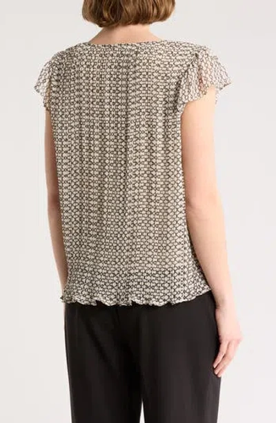 Adrianna Papell V-neck Flutter Sleeve Chiffon Top In Pale Bone Double Chain