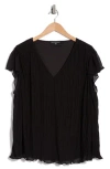 Adrianna Papell V-neck Flutter Sleeve Top In Black