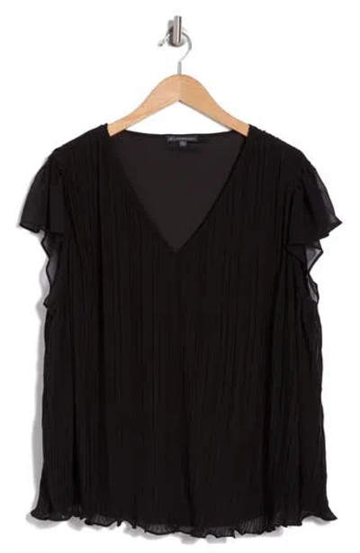 Adrianna Papell V-neck Flutter Sleeve Top In Black