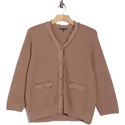 Adrianna Papell V-neck Fringe Cardigan In Brown