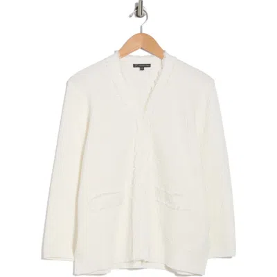 Adrianna Papell V-neck Fringe Cardigan In Ivory