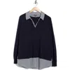 Adrianna Papell V-neck Twofer Sweater In Blue