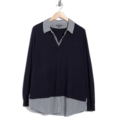 Adrianna Papell V-neck Twofer Sweater In Blue
