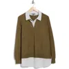 Adrianna Papell V-neck Twofer Sweater In Green