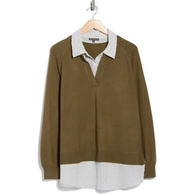 Adrianna Papell V-neck Twofer Sweater In Green