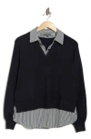 Adrianna Papell V-neck Twofer Sweater In Black