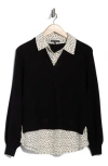 Adrianna Papell V-neck Twofer Sweater In Black