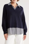 Adrianna Papell V-neck Twofer Sweater In Blue