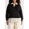 Adrianna Papell V-neck Twofer Sweater In Black