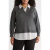 Adrianna Papell V-neck Twofer Sweater In Gray