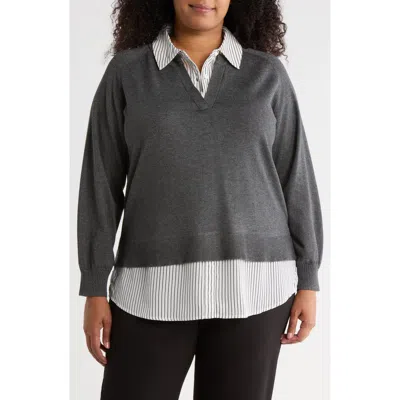 Adrianna Papell V-neck Twofer Sweater In Gray