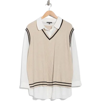 Adrianna Papell V-neck Twofer Sweater In Multi