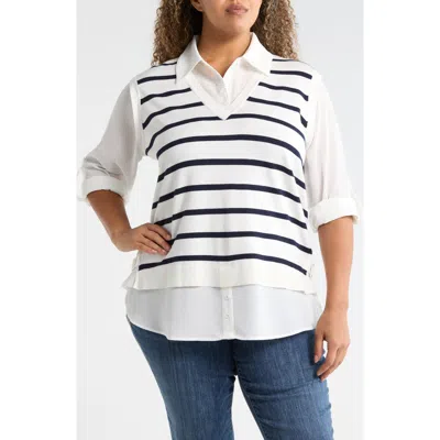 Adrianna Papell V-neck Twofer Sweater In Multi