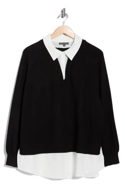 Adrianna Papell V-neck Twofer Sweater In Black