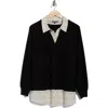 Adrianna Papell V-neck Twofer Sweater In Black